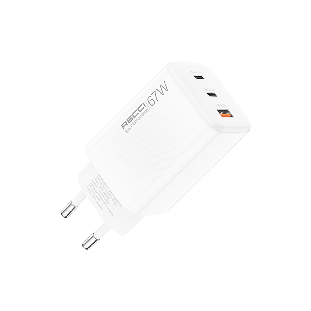 Recci RC85E GaN Teknolojili Hızlı Şarj Başlığı USB-A to Type-C PD 67W Kablolu Şarj Seti Beyaz