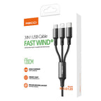 Recci RCS-D120 Fast Wind Serisi 3in1 USB-A to Lightning – Type-C – Micro Şarj ve Data Kablosu 1.2M Siyah