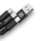 Recci RCS-D120 Fast Wind Serisi 3in1 USB-A to Lightning – Type-C – Micro Şarj ve Data Kablosu 1.2M Siyah