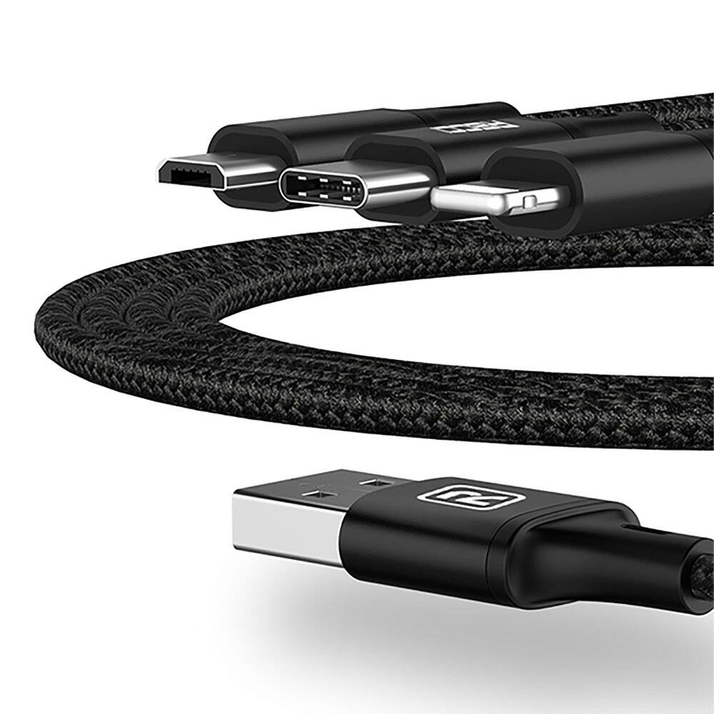Recci RCS-D120 Fast Wind Serisi 3in1 USB-A to Lightning – Type-C – Micro Şarj ve Data Kablosu 1.2M Siyah