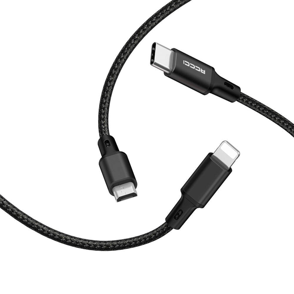 Recci RCS-D120 Fast Wind Serisi 3in1 USB-A to Lightning – Type-C – Micro Şarj ve Data Kablosu 1.2M Siyah
