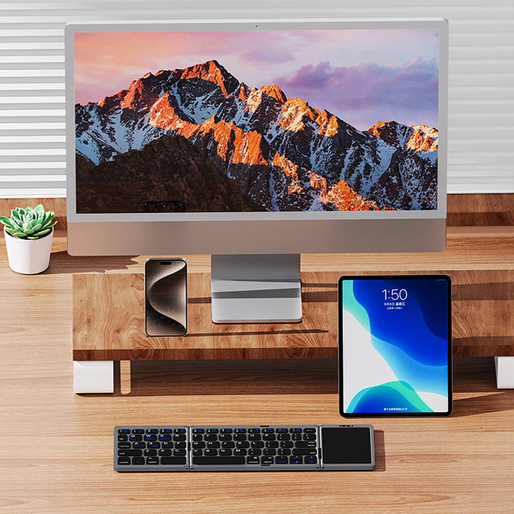 Recci RCS-K01 Katlanabilir Kablosuz Multifonksiyonel Touchpad Klavye Gri