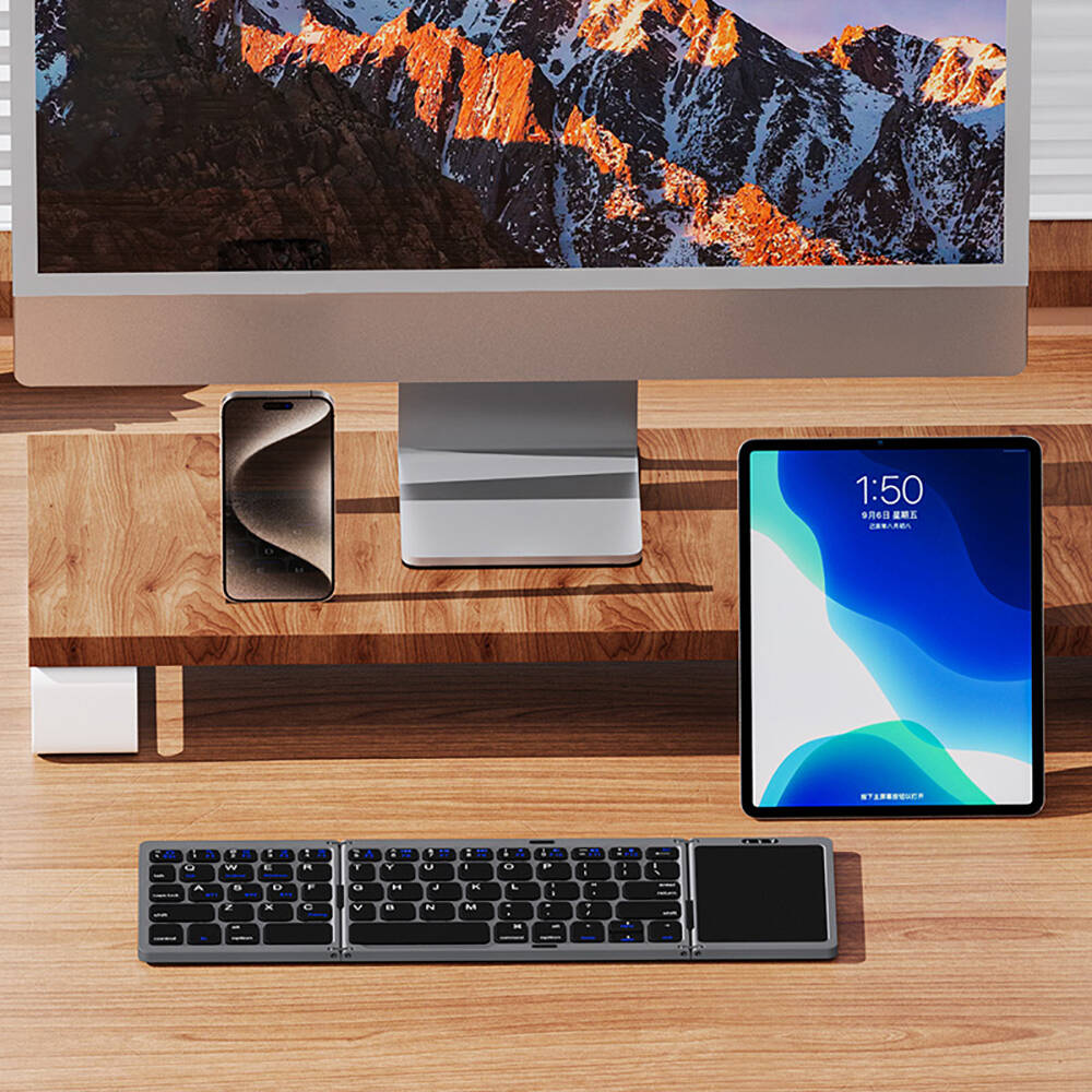 Recci RCS-K01 Katlanabilir Kablosuz Multifonksiyonel Touchpad Klavye Gri