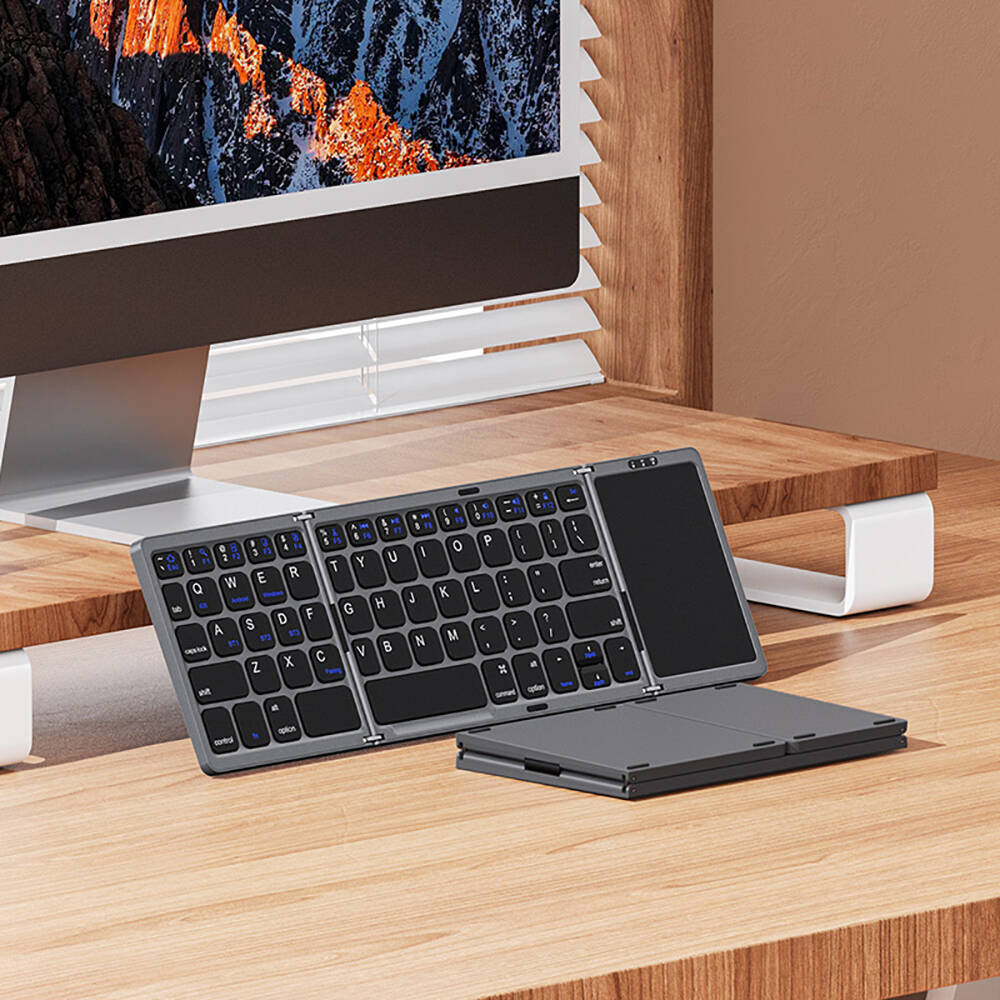 Recci RCS-K01 Katlanabilir Kablosuz Multifonksiyonel Touchpad Klavye Gri