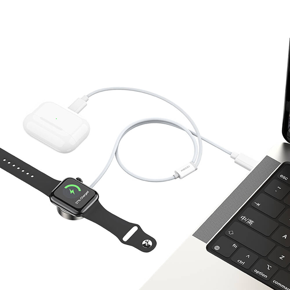 Recci RCW-39 2in1 Akıllı Saat Wireless Şarj Kablosu Beyaz