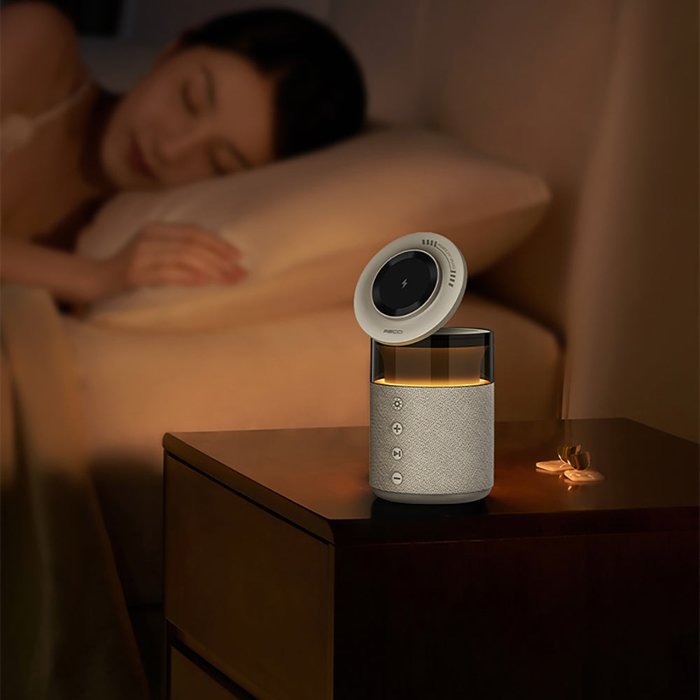 Recci RCW-51 Kablosuz Şarj Standı Ambiyans Işıklı Bluetooth Speaker Hoparlör Özellikli Beyaz