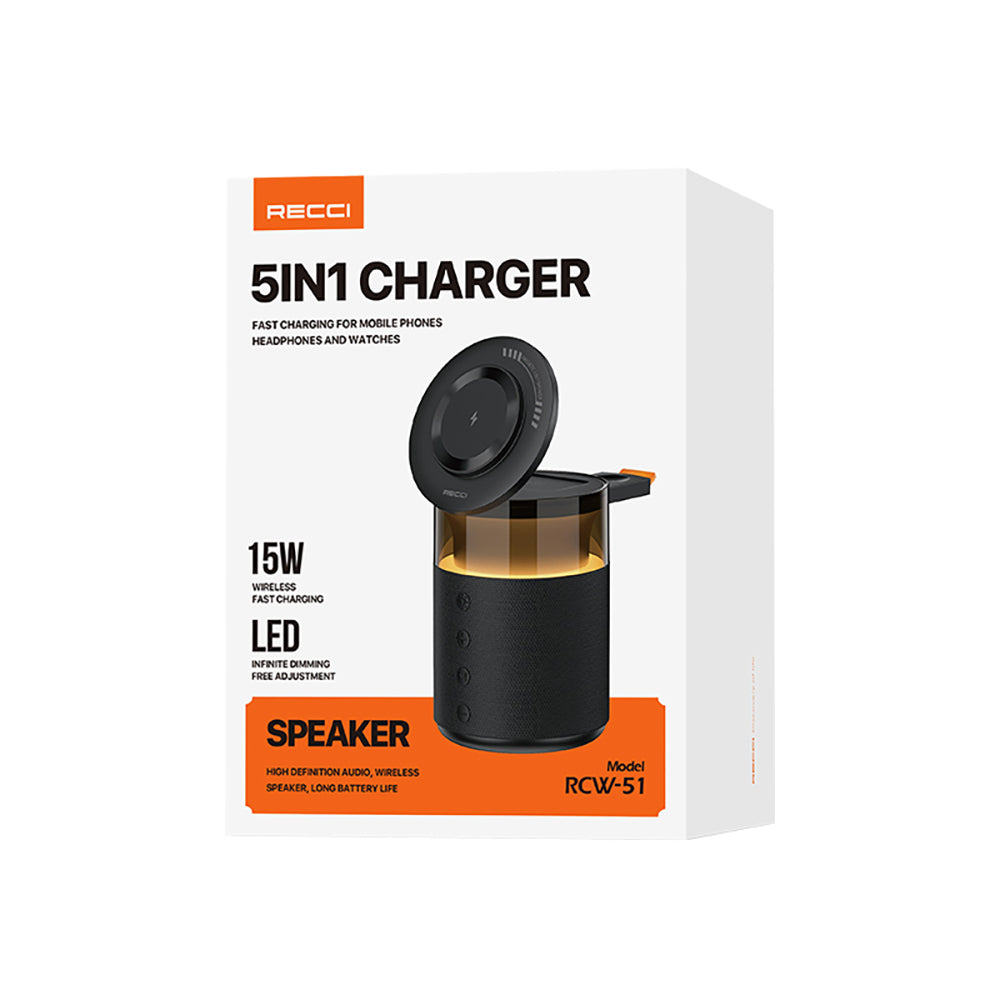 Recci RCW-51 Kablosuz Şarj Standı Ambiyans Işıklı Bluetooth Speaker Hoparlör Özellikli Beyaz