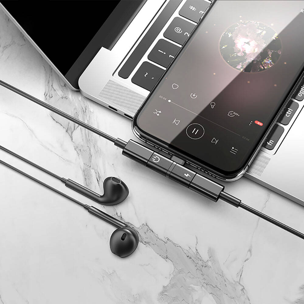 Recci RDS-A05 Lightning 2in1 Şarj ve Ses Adaptörü Siyah