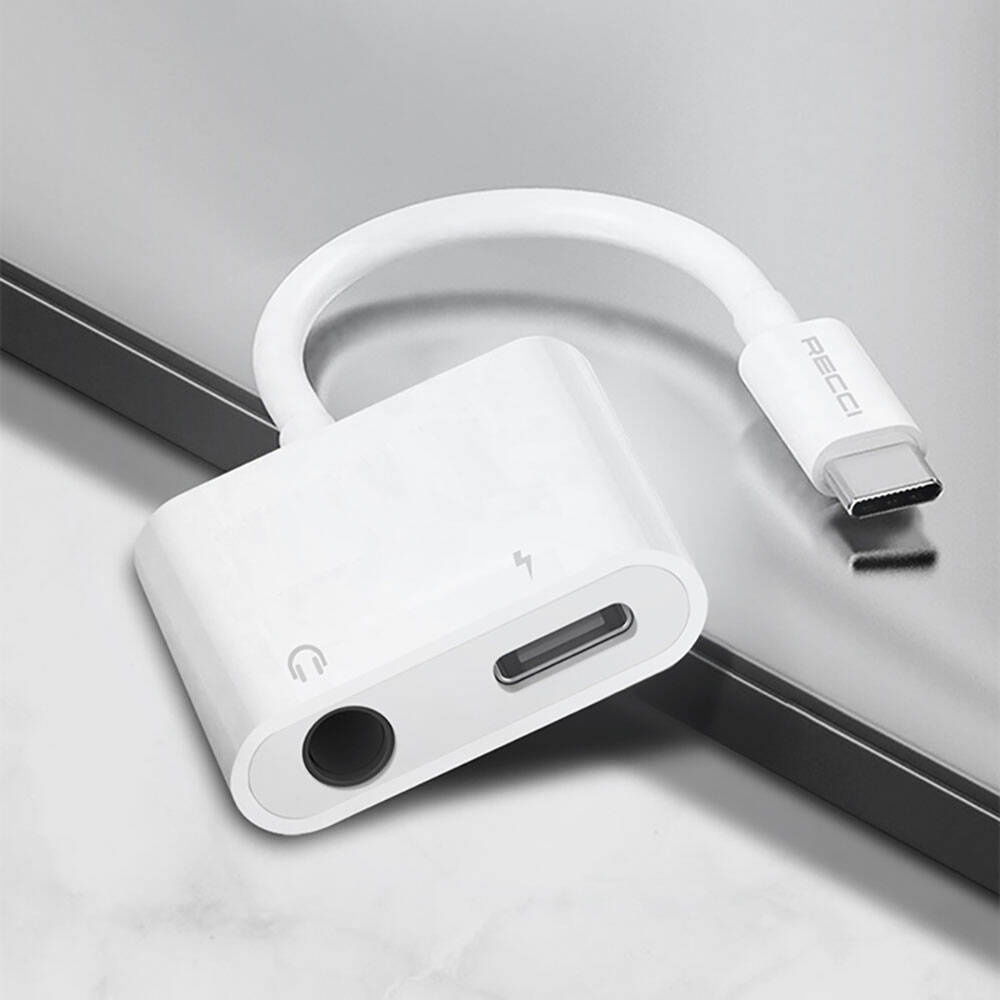 Recci RDS-A08 Type-C PD 3.0 2in1 Şarj ve Ses Adaptörü Beyaz