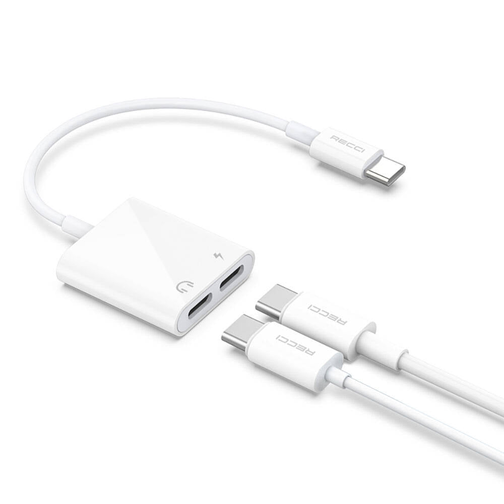 Recci RDS-A09 Type-C PD3.0 2in1 Şarj ve Ses Adaptörü Beyaz