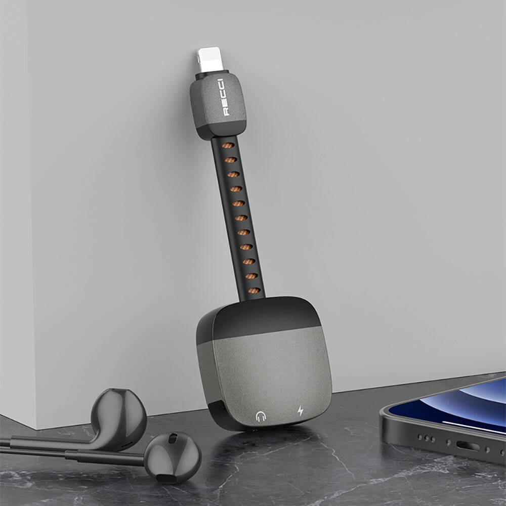 Recci RDS-A12 Lightning 2in1 Şarj ve Ses Adaptörü Siyah