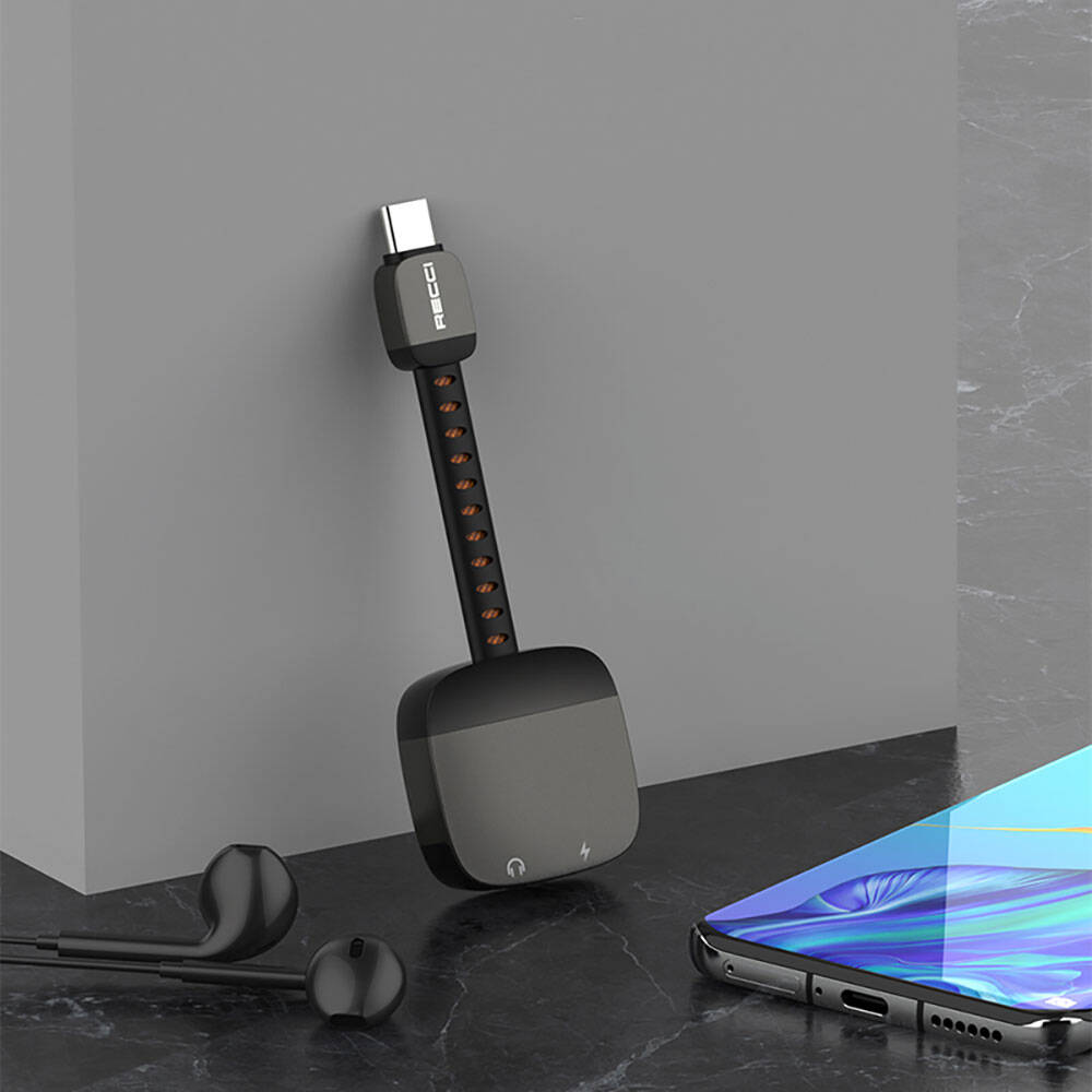 Recci RDS-A13 Type-C 2in1 Şarj ve Ses Adaptörü Siyah