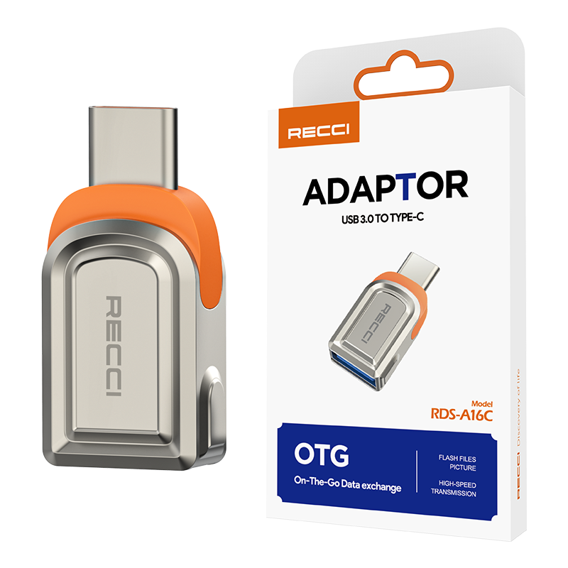 Recci RDS-A16C Ultra Hızlı Veri Aktarıcı Adaptör USB 3.0 to Type-C OTG Gri