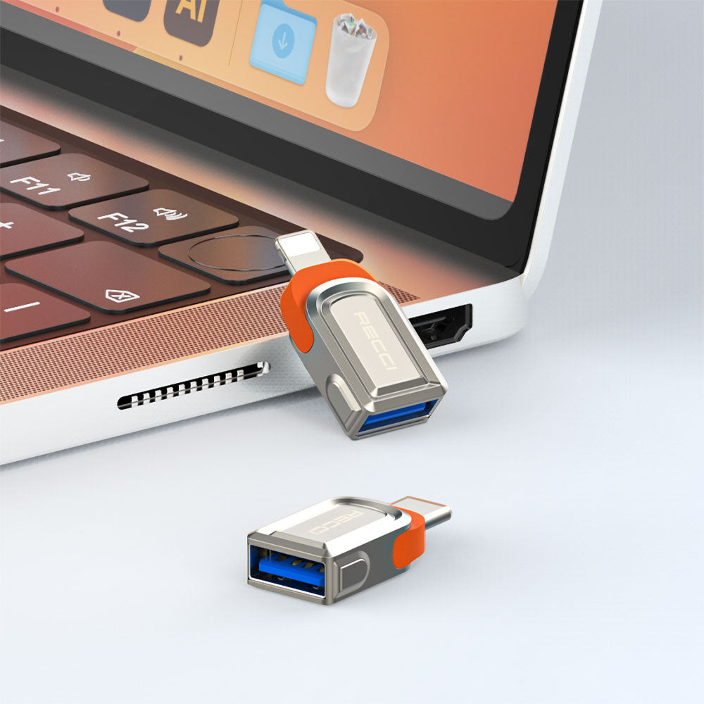 Recci RDS-A16L Ultra Hızlı Veri Aktarıcı Adaptör USB 3.0 to Lightning OTG Gri
