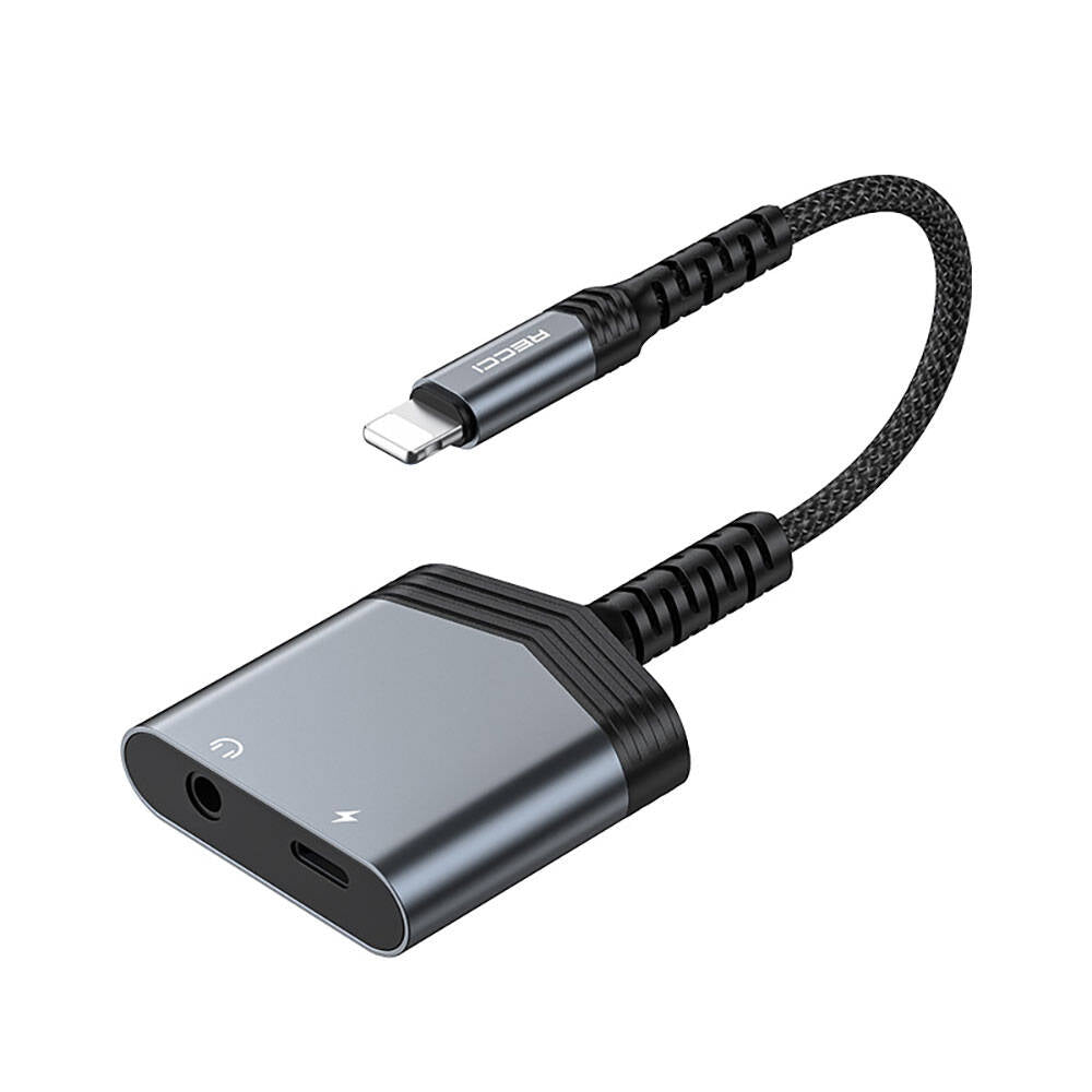 Recci RDS-A17 Lightning 2in1 Şarj ve Ses Adaptörü Gri