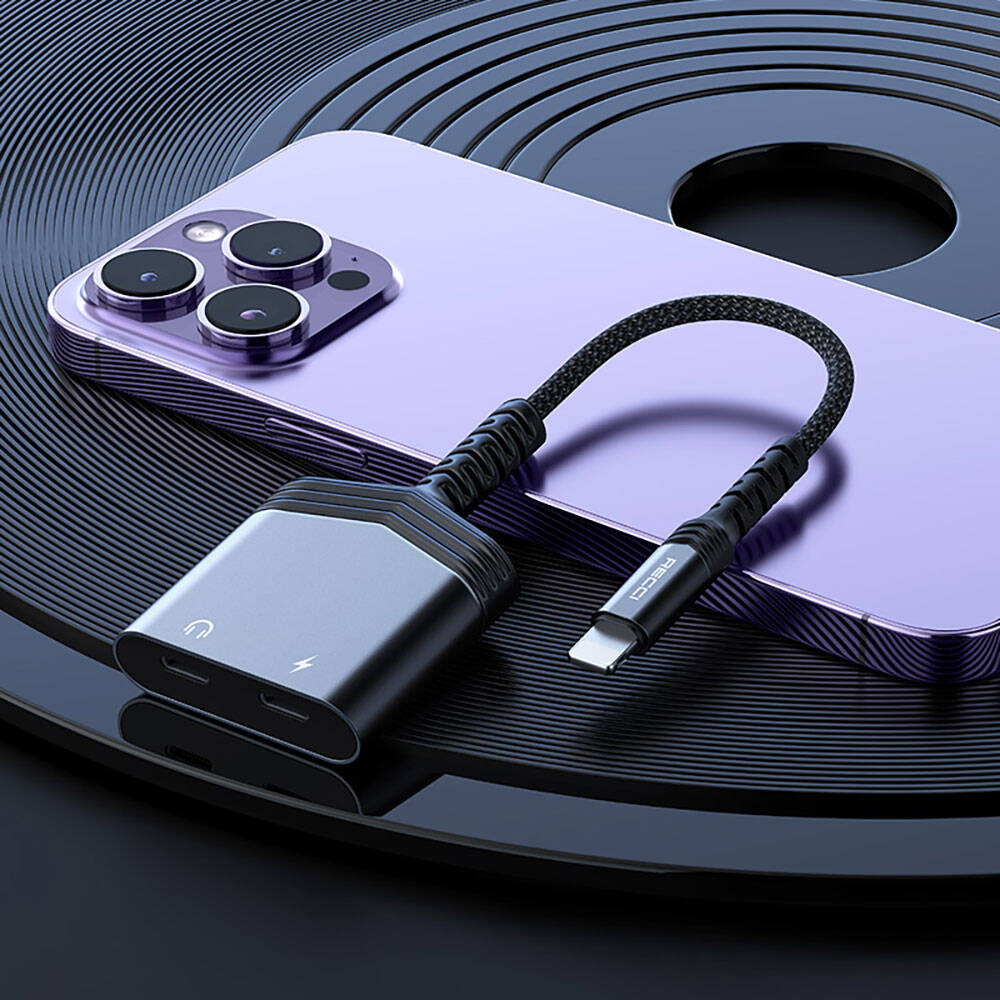 Recci RDS-A18 Lightning 2in1 Şarj ve Ses Adaptörü Gri