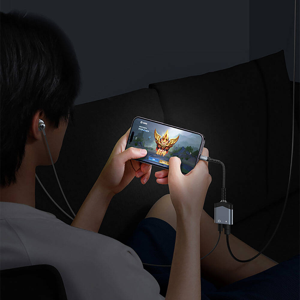 Recci RDS-A18 Lightning 2in1 Şarj ve Ses Adaptörü Gri