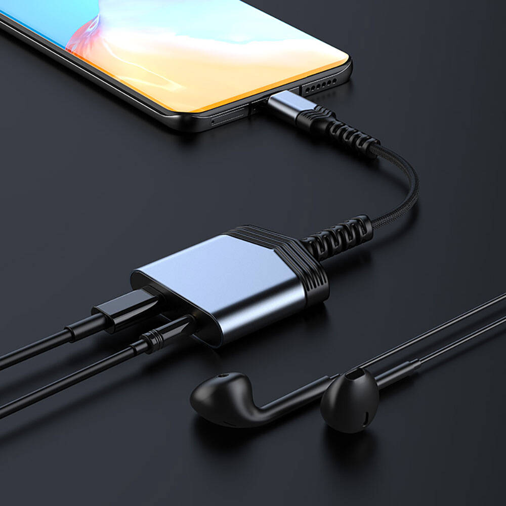 Recci RDS-A19 Type-C PD 2in1 Şarj ve Ses Adaptörü Gri