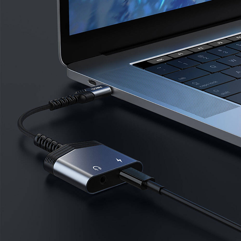 Recci RDS-A19 Type-C PD 2in1 Şarj ve Ses Adaptörü Gri