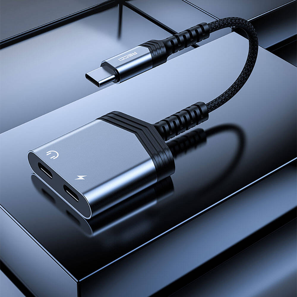 Recci RDS-A20 Type-C PD60W 2in1 Şarj ve Ses Adaptörü Gri