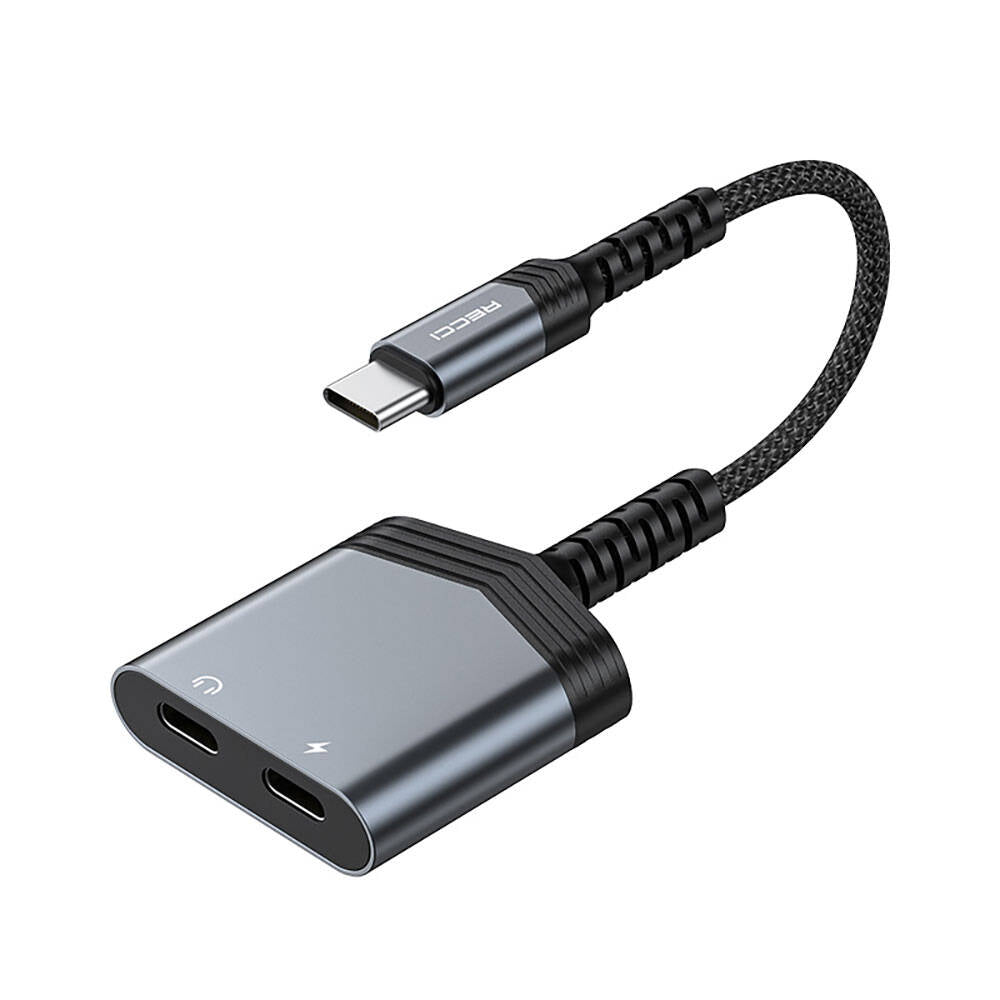 Recci RDS-A20 Type-C PD60W 2in1 Şarj ve Ses Adaptörü Gri