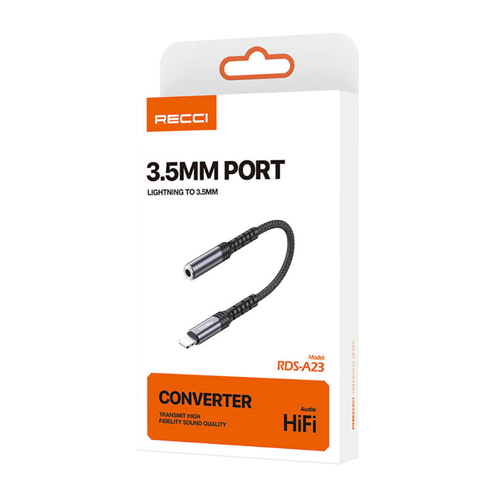 Recci RDS-A23 3.5mm to Lightning Audio Kablo Gri