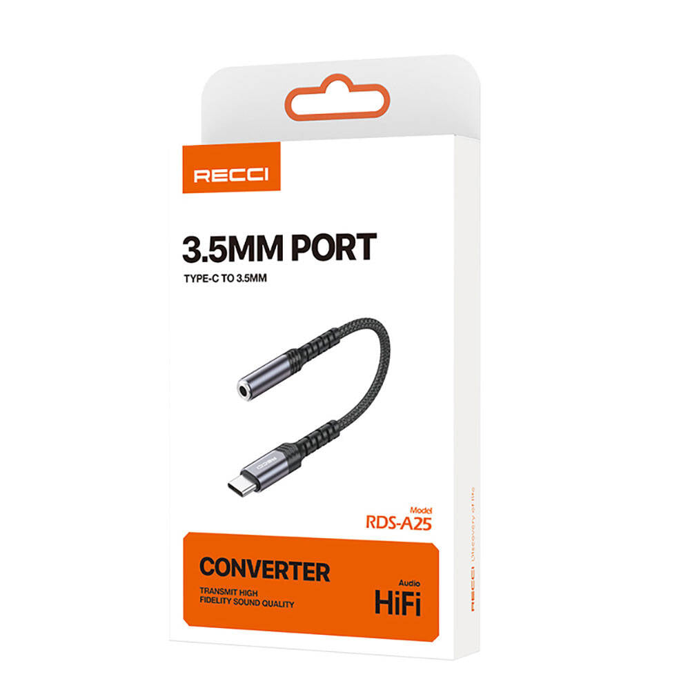 Recci RDS-A25 3.5mm to Type-C Audio Kablo Gri