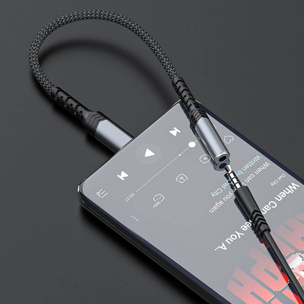 Recci RDS-A25 3.5mm to Type-C Audio Kablo Gri