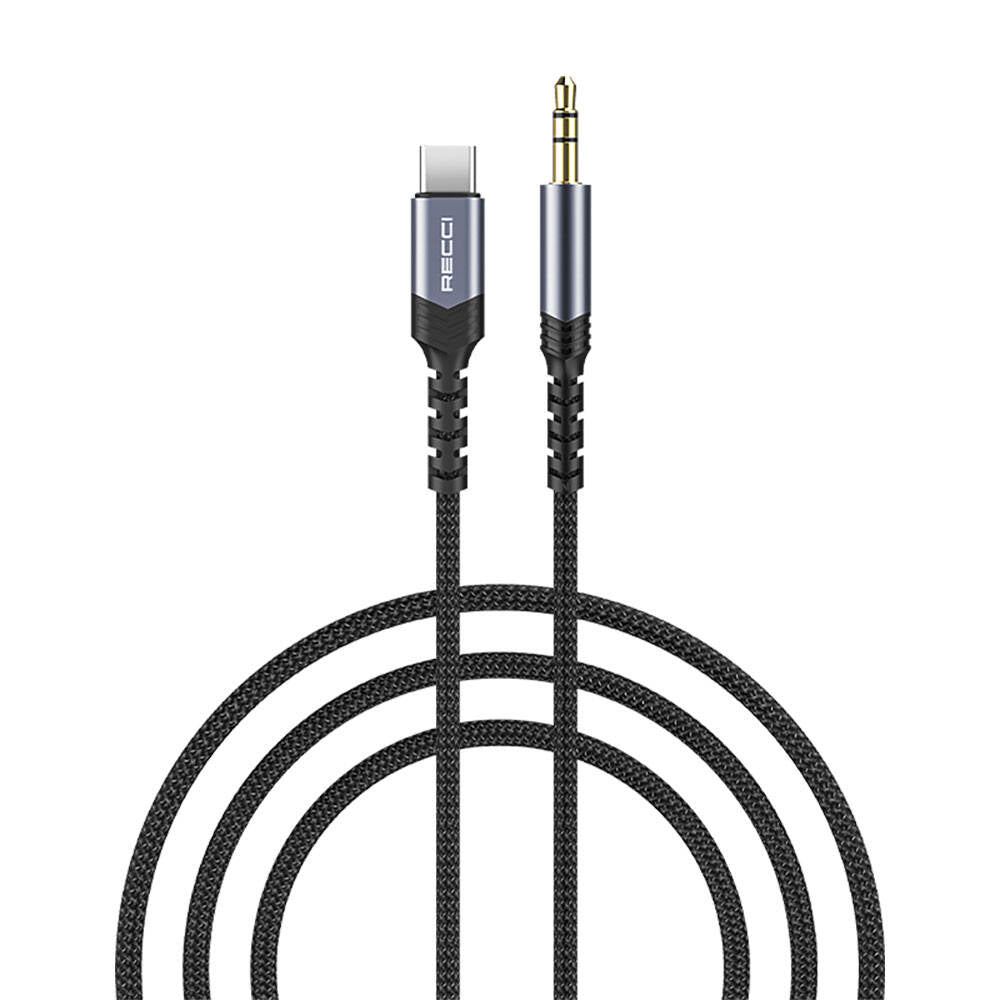 Recci RDS-A27 Type-C to 3.5mm AUX Audio Kablo Gri