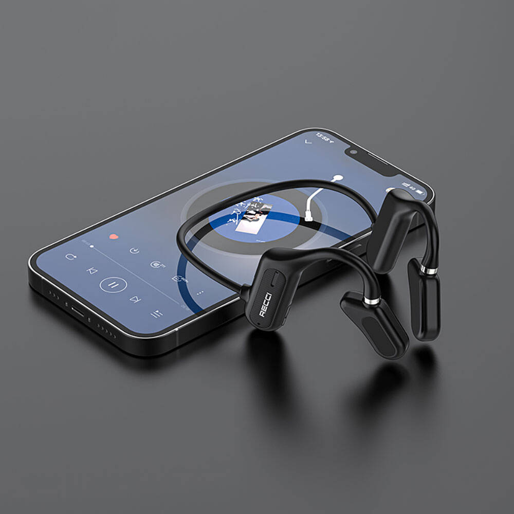 Recci REP-W27 Flutter Serisi Suya Dayanıklı Sporcu Bluetooth Kulaklık Siyah