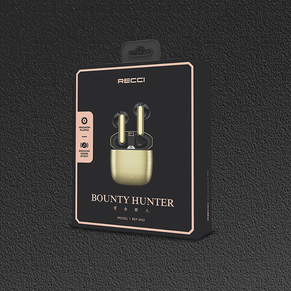 Recci REP-W42 Bounty Hunter Serisi TWS Kulak İçi Bluetooth v5.2 Kulaklık Gold