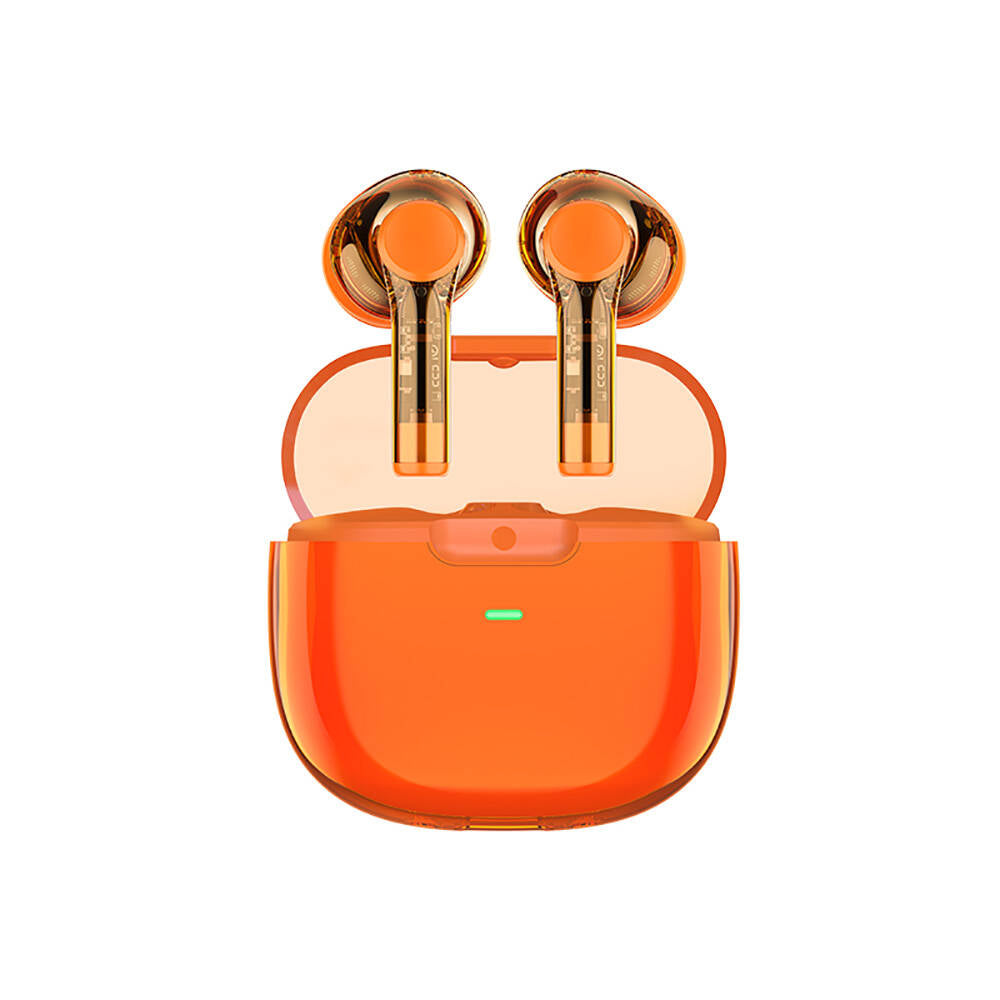 Recci REP-W50 Şeffaf Tasarım Hi-Fi Ses Kaliteli Bluetooth v5.3 Amber Serisi Kulak İçi Kulaklık Turuncu