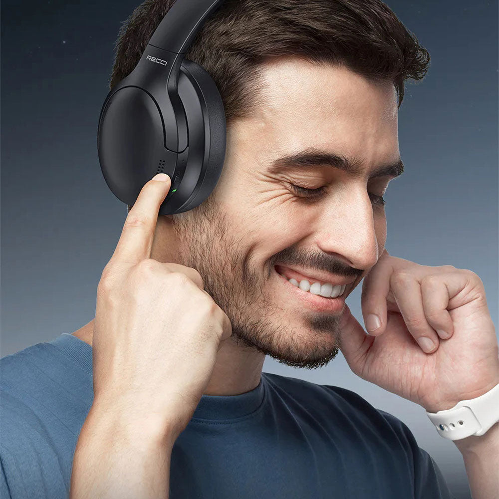 Recci REP-W59 Baron Serisi ANC Özellikli FM Destekli Ayarlanabilir Kulak Üstü Bluetooth Kulaklık Siyah