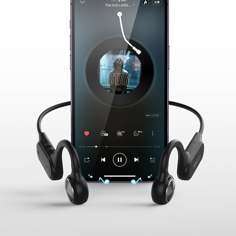 Recci REP-W61 Vogue Serisi Hi-Fi HD Ses Kaliteli Kemik İletimi Kulak Üstü Bluetooth Kulaklık Siyah
