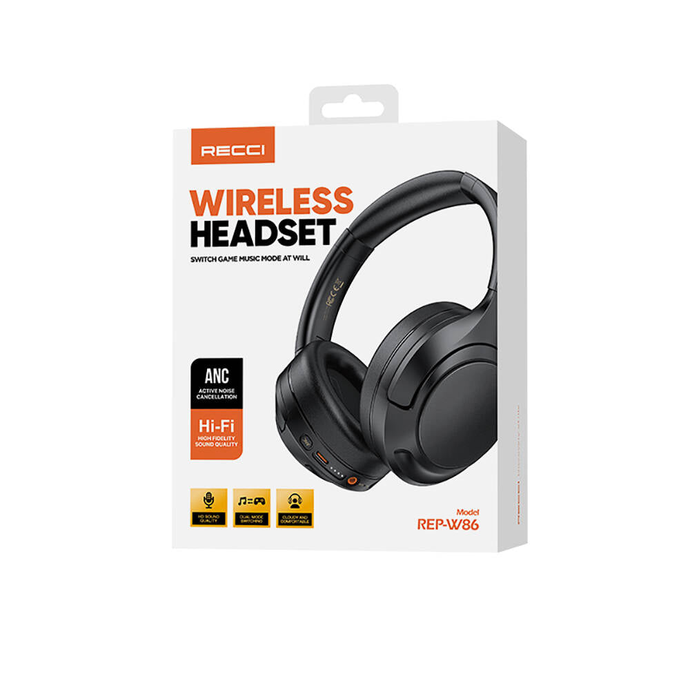 Recci REP-W86 ANC Özellikli Hi-Fi Ses Kaliteli Kulak Üstü Bluetooth v5.3 Kulaklık Siyah