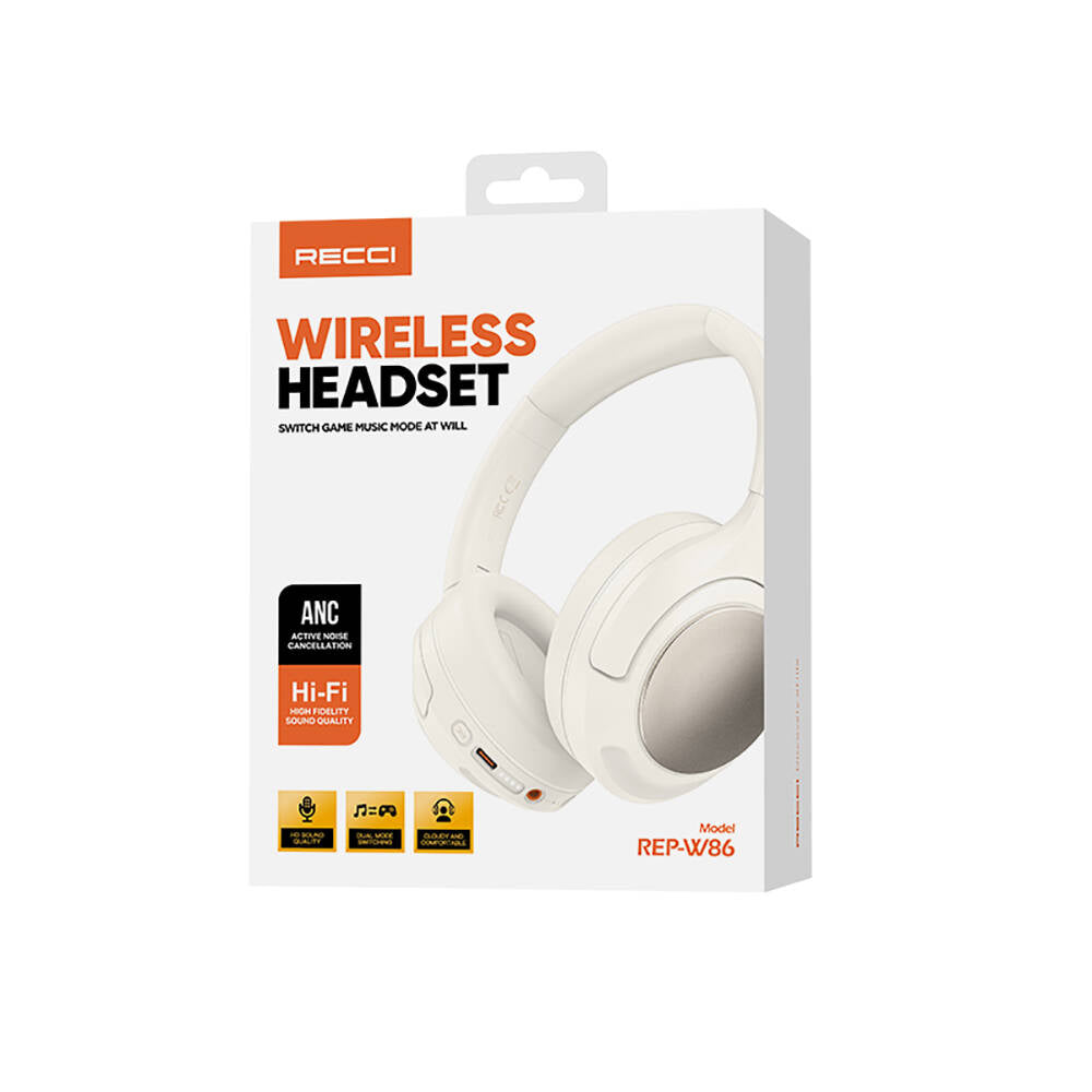 Recci REP-W86 ANC Özellikli Hi-Fi Ses Kaliteli Kulak Üstü Bluetooth v5.3 Kulaklık Beyaz
