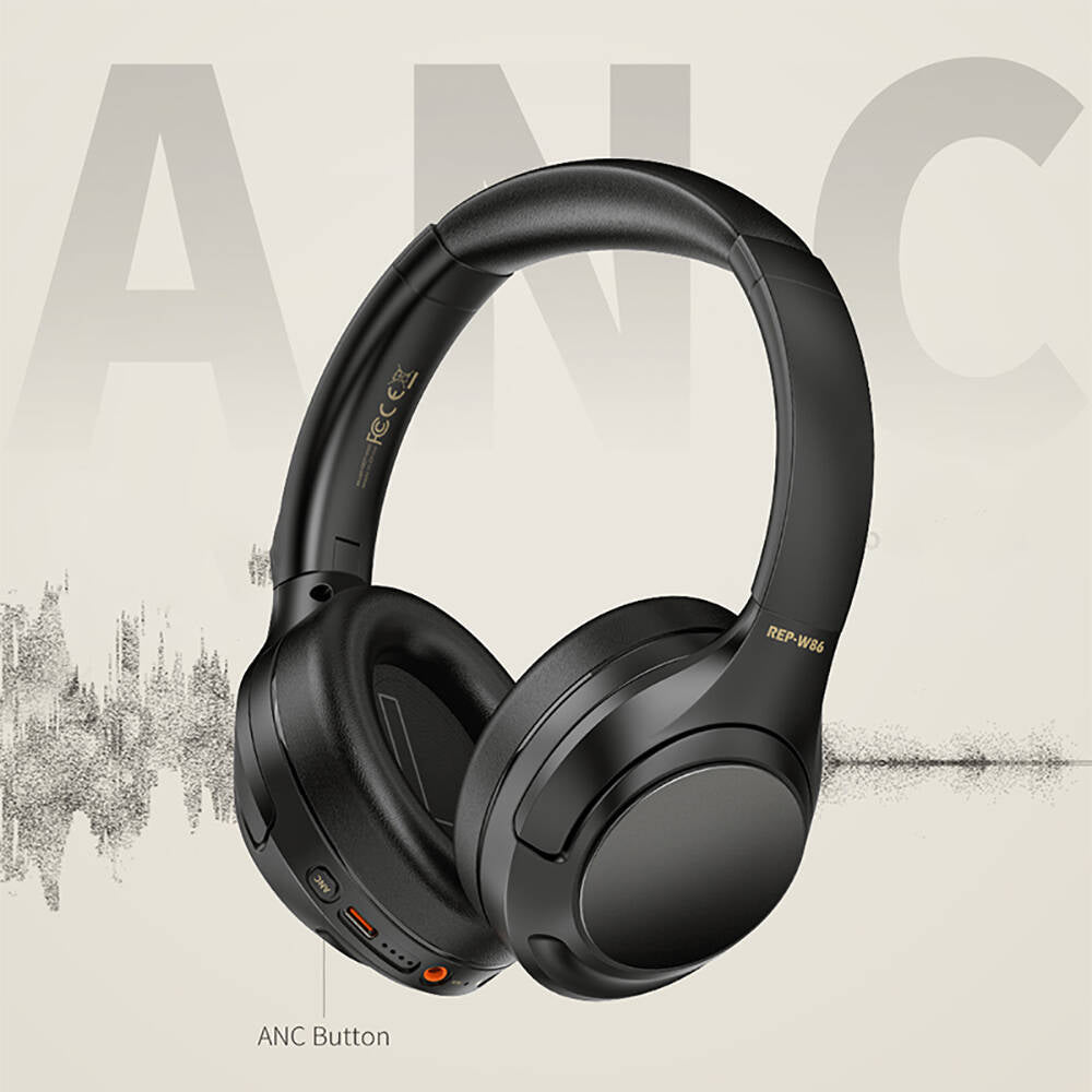 Recci REP-W86 ANC Özellikli Hi-Fi Ses Kaliteli Kulak Üstü Bluetooth v5.3 Kulaklık Siyah