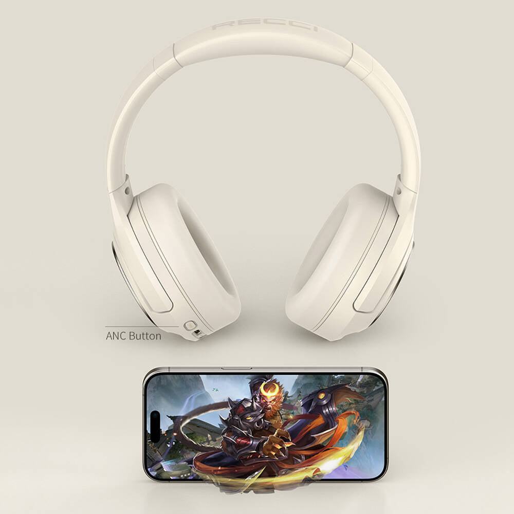 Recci REP-W86 ANC Özellikli Hi-Fi Ses Kaliteli Kulak Üstü Bluetooth v5.3 Kulaklık Beyaz