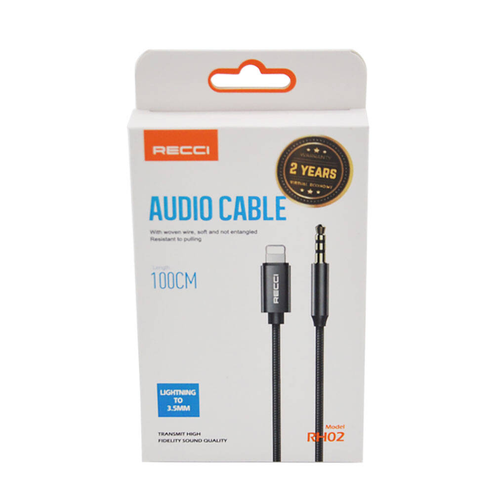 Recci RH02 Lightning to 3.5mm AUX Audio Kablo Siyah