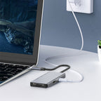 Recci RH07 7 in 1 Type-C Hub PD 100W Şarj Destekli SD Kart-HDMI-USB Çoğaltıcı Kablo 120mm Gri