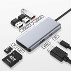 Recci RH07 7 in 1 Type-C Hub PD 100W Şarj Destekli SD Kart-HDMI-USB Çoğaltıcı Kablo 120mm Gri