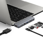 Recci RH08 Type-C to Type-C + SD/TF + USB3.0 + USB2.0 + HDMI + Thunderbolt 3 Bağlantılı 7in2 Hub Gri