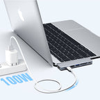 Recci RH08 Type-C to Type-C + SD/TF + USB3.0 + USB2.0 + HDMI + Thunderbolt 3 Bağlantılı 7in2 Hub Gri