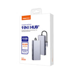 Recci RH09 Type-C to Type-C + SD/TF + USB3.0 + USB2.0 + HDMI + VGA + RJ45 Bağlantılı 9in1 Hub Gri