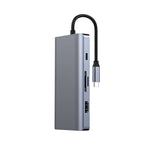 Recci RH09 Type-C to Type-C + SD/TF + USB3.0 + USB2.0 + HDMI + VGA + RJ45 Bağlantılı 9in1 Hub Gri