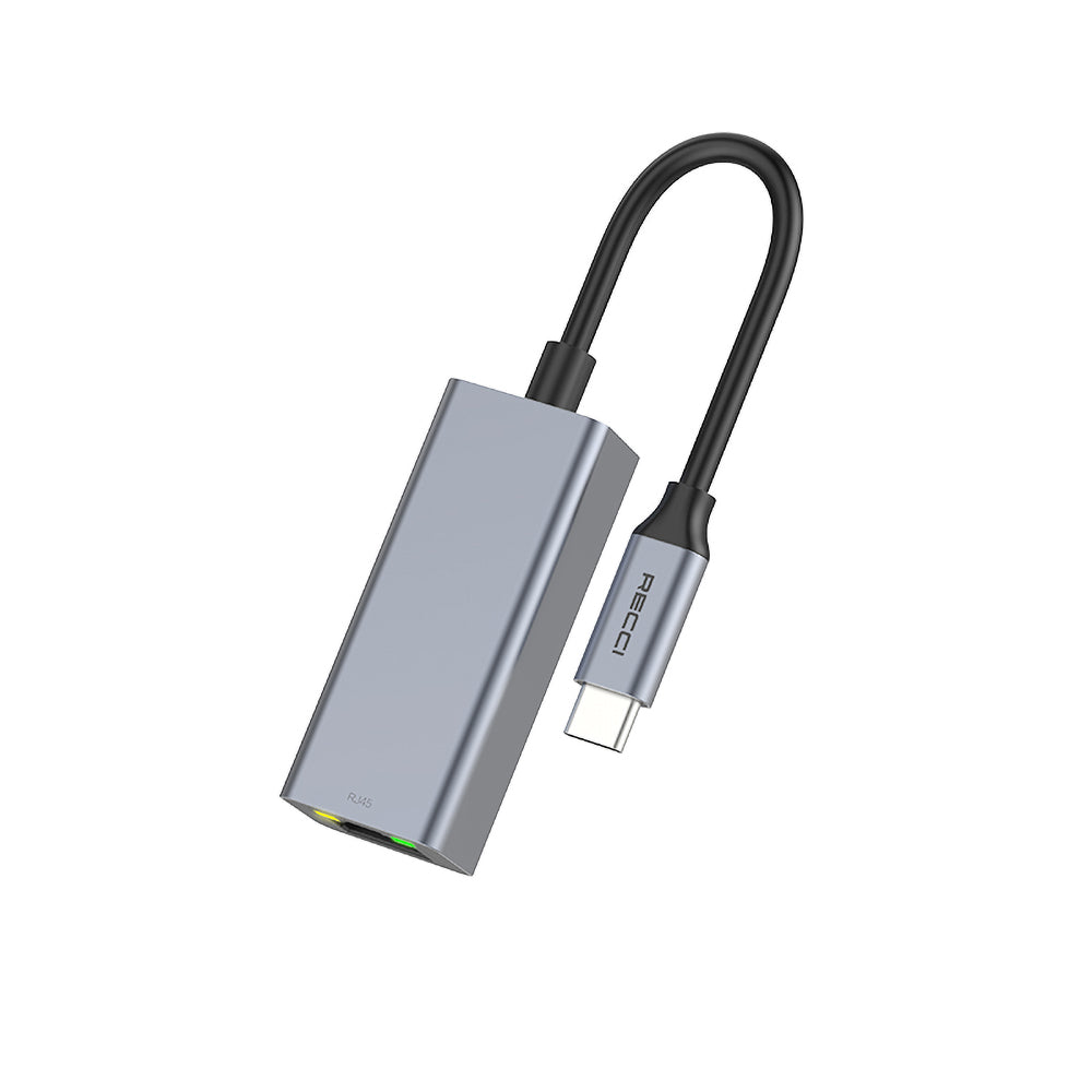 Recci RH10 RJ45 to Type-C Ethernet Dönüştürücü Kablo 100Mbps 80mm Gri