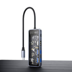 Recci RH16 Type-C to Type-C PD100W + USB3.0 + HDMI + Type-C Bağlantılı 5in1 Hub Gri