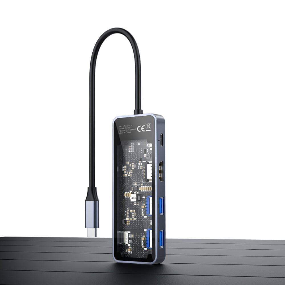 Recci RH16 Type-C to Type-C PD100W + USB3.0 + HDMI + Type-C Bağlantılı 5in1 Hub Gri