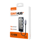 Recci RH16 Type-C to Type-C PD100W + USB3.0 + HDMI + Type-C Bağlantılı 5in1 Hub Gri
