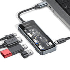 Recci RH16 Type-C to Type-C PD100W + USB3.0 + HDMI + Type-C Bağlantılı 5in1 Hub Gri
